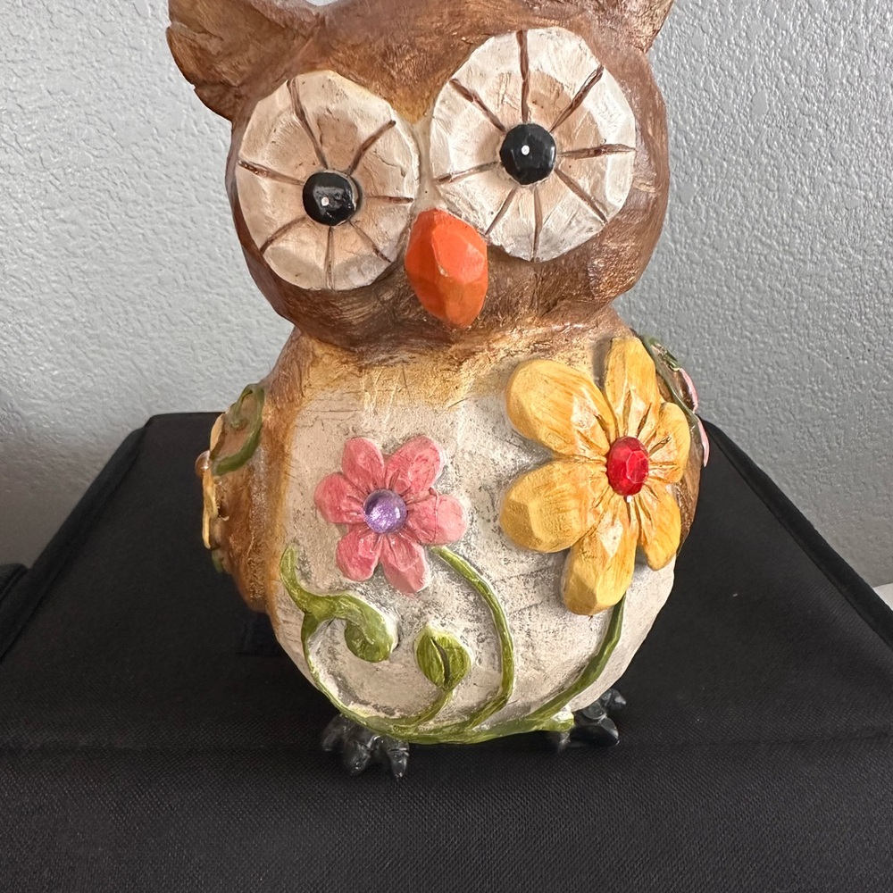 Colorful Owl Figurine with Flowers